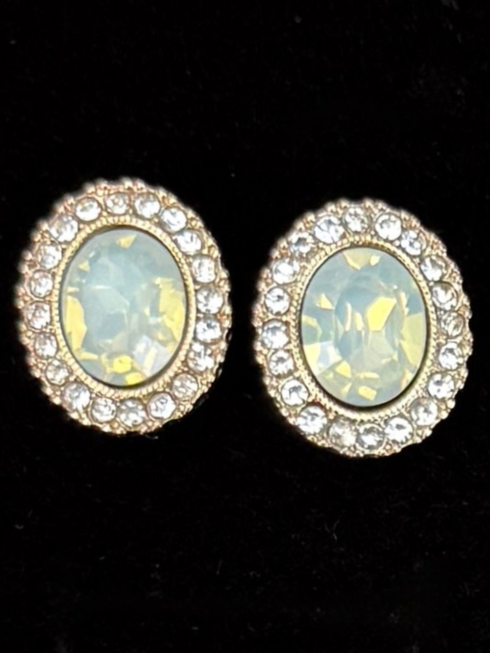 Elegant Goldtone and light green Crystal bling accent pierced Earrings